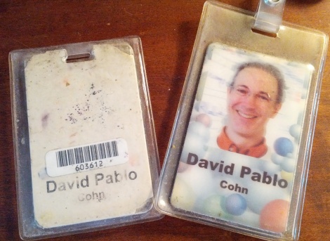 original badge issued to me on Oct 24, 2002, next to the "new improved" security badge that we were given a few years ago